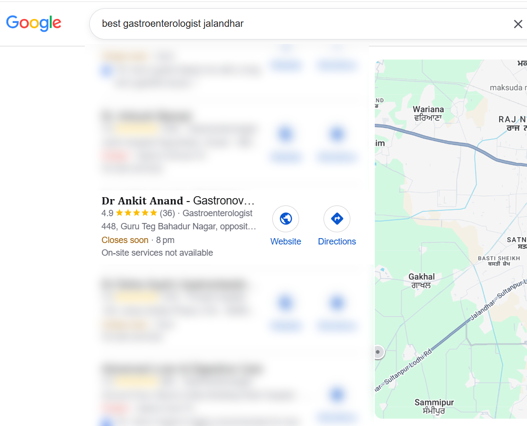 Map pack listing with a 4.9 rating from thirty six patient reviews